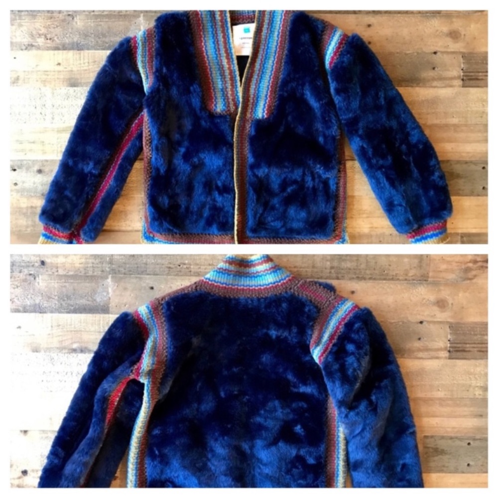 Anthropology blue faux fur jacket